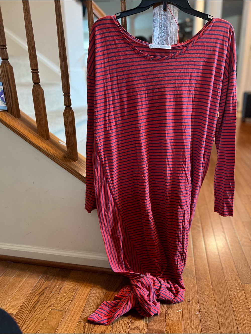 Peruvian Connection Red and Navy Striped Long Sleeve Dress